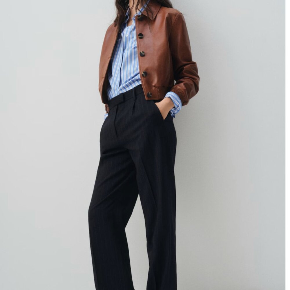 Mango Brown Leather Bomber Jacket - Picture 5 of 5